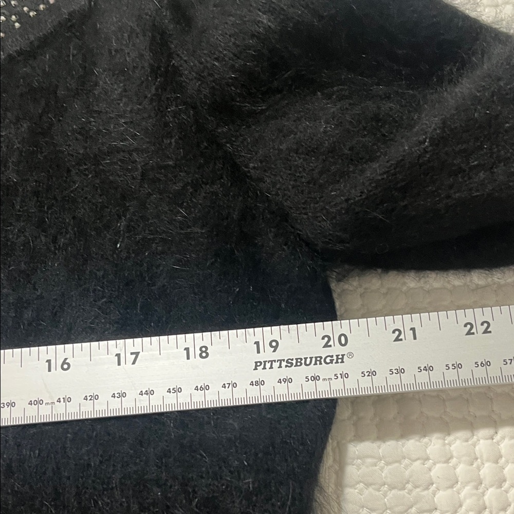 Vintage Venesha Angora Fuzzy Black Coat Rhinestones On Collar View 4